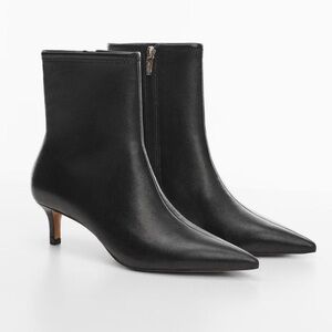 Mango Black Genuine Leather Kitten Heel Boots